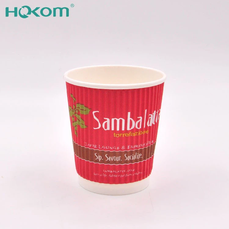 Hokom Manufacturer's Eco-Friendly Disposable Ripple Double Wall Paper Cup Biodegradable And Compostable For Takeaway Hot Beverages
